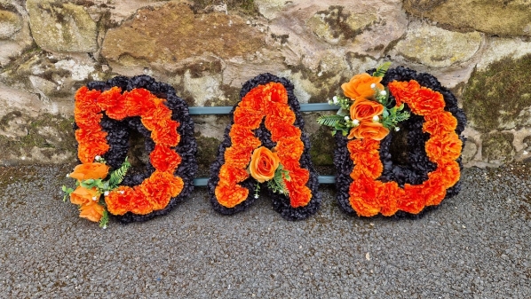 Black and Orange letter hire 3 letters