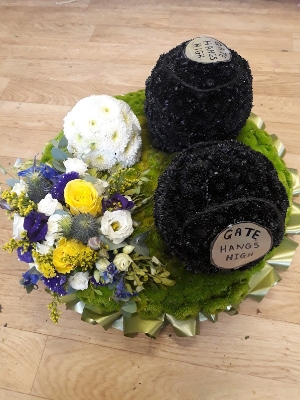 bowling bowls tribute with corsage