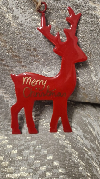 red reindeer memorial hanger