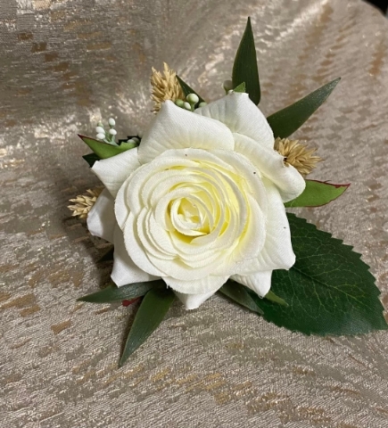 White Silk Rose with Dried